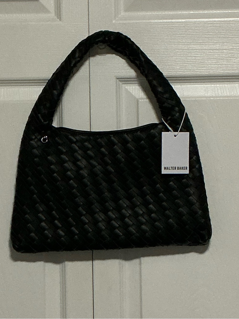 Walter Baker Black Woven Shoulder Bag with Padded Handle